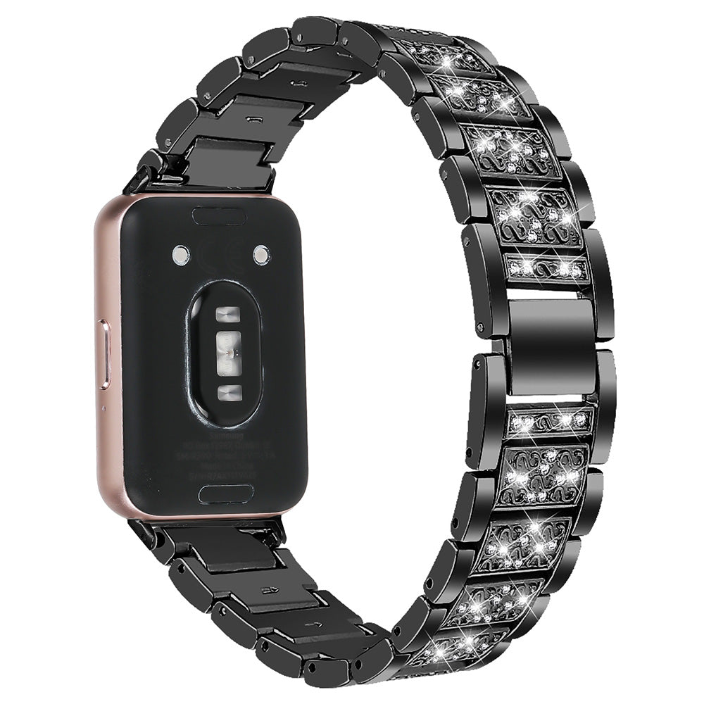 For Samsung Galaxy Fit3 SM-R390 Strap Replacement Shiny Rhinestone Metal Smart Watch Band - Black For Samsung Galaxy Fit3 SM-R390 Strap Replacement Shiny Rhinestone Metal Smart Watch Band - Black